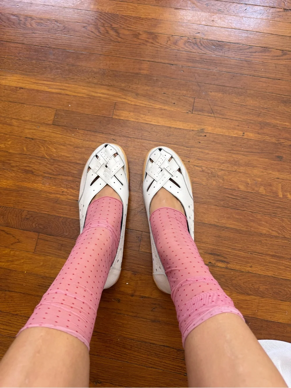 ✿ Dusty Pink Sheer Polka Dot Mesh Toeless Socks • Balletcore Fairy Grunge